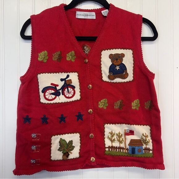 Fall Marisa Christina embroidered teacher Vest size medium cotton wool blend - Picture 1 of 16
